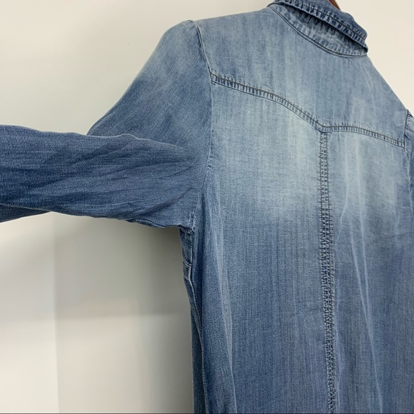 Pink Lily Blue Fade Lyocell Long Sleeve Casual Button Up Tunic Dress Size Small - Picture 8 of 15